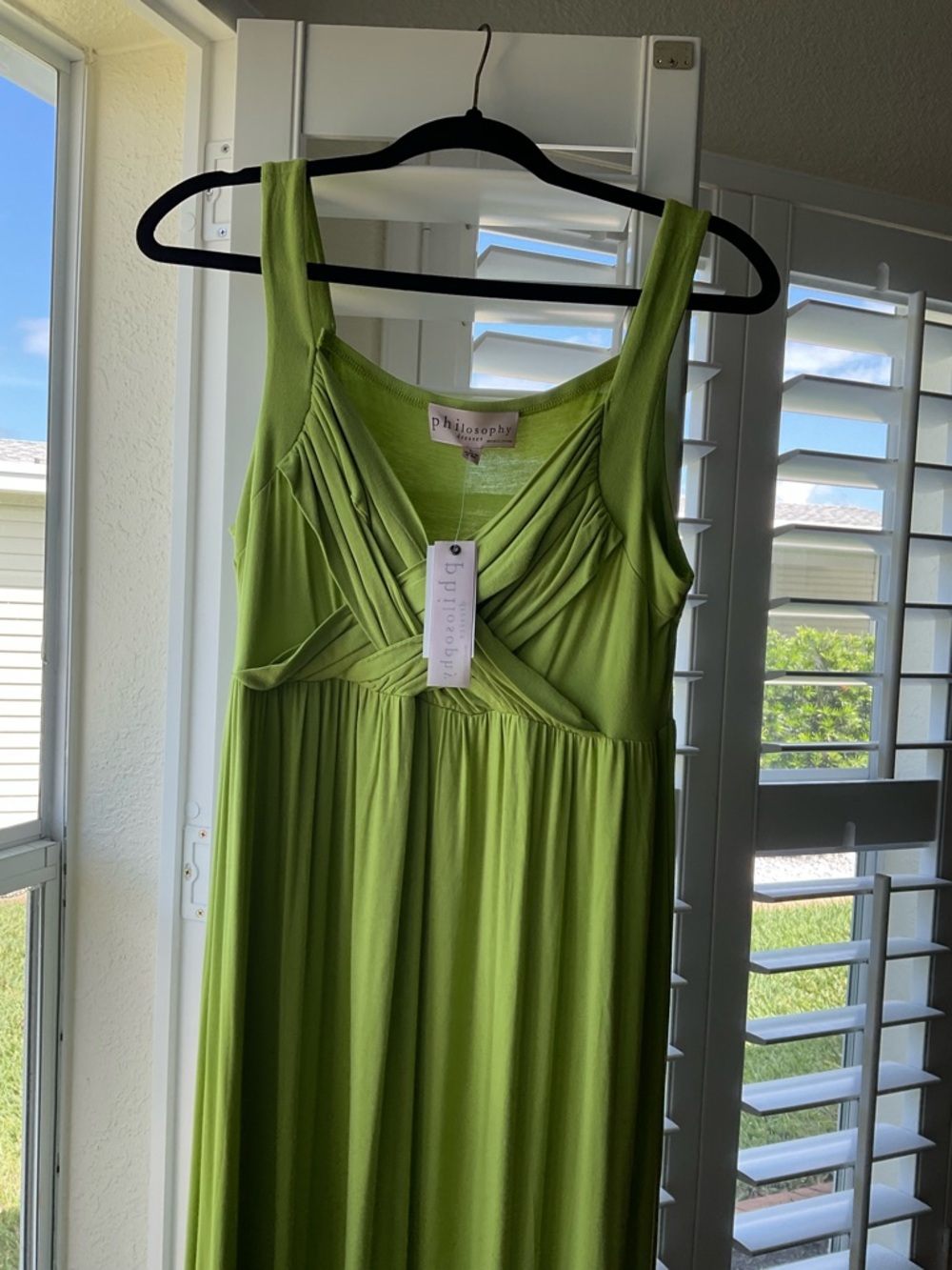 NWT Philosophy Crisscross Bodice Sleeveless Maxi Dress, Lime Green, Large - Picture 4 of 7